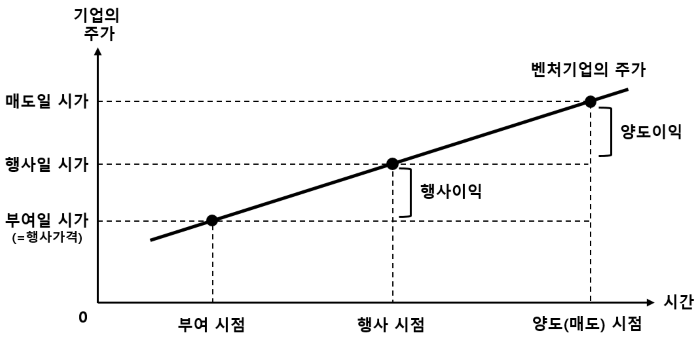 주식매수선택권 시점별 이익 그래프